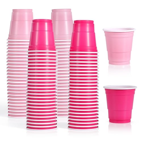 YINCL [100 Pcs] Pink Disposable Plastic Shot Glasses - 2 OZ Mini Plastic Shot Cups Party Cups Bulk for bachelorette Pink Birthday Party Decorations