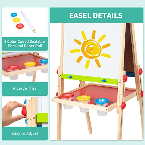 Hape E1010 Magnetic All in 1 Kids Height Adjustable Drawing Dry-Erase Chalkboard Wooden Artist Easel with 3 Paint Pots and Refillable Paper Roll by Hape - Image 4