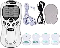 Aparelho de Massagem por Choque TENS e FES com 4 Eletrodos - Massageador Muscular Portátil para Alívio de Dor e Reabilitação