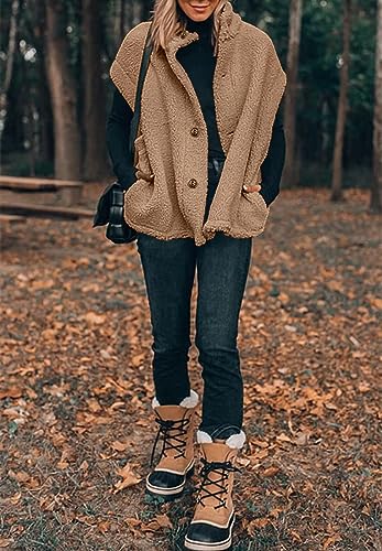 Hongqizo Womens Fuzzy Fleece Vest Casual Oversized Warm Button Down Sherpa Vest Jacket with Pockets4