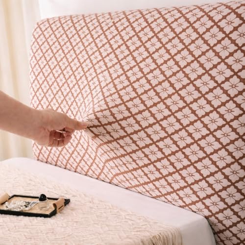 Image of HOMETHREADS 200 GSM Stretchable Jacquard Headboard Cover | Soft, Dust-Proof & Wrinkle-Resistant Bed Back Protector | Fits Leather, Wooden & Fabric Bedsides | for 3ft to 3.5ft | (Brown, 90x65Cm)