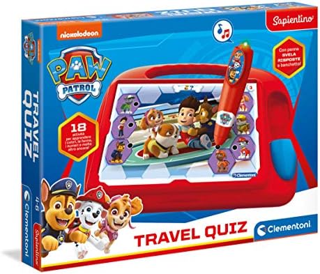 Clementoni Sapientino Travel Quiz Paw Patrol-Gioco educativo elettronico, Penna interattiva, Bambini 4 Anni+ (Versione in Italiano), Made in Italy, Multicolore, 16335
