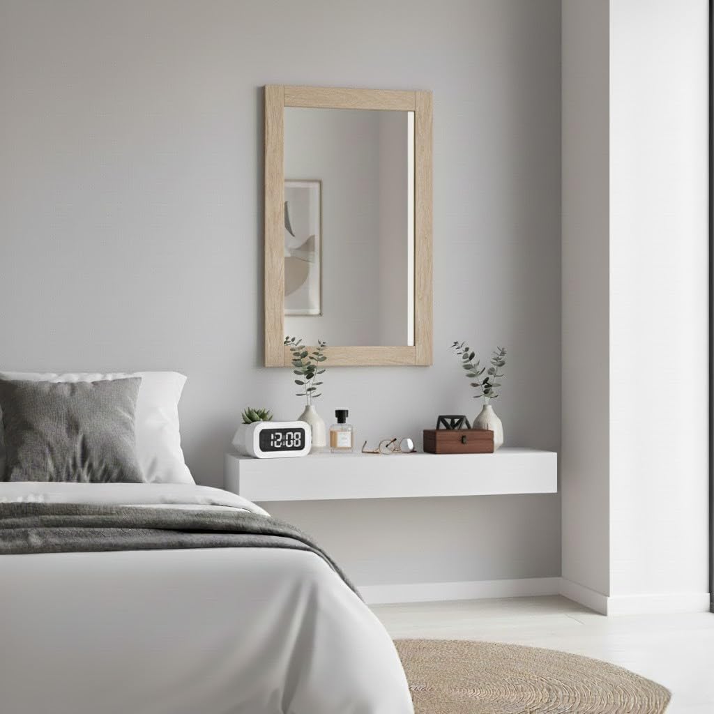 ARHome Specchiera Parete Modern, 90 x 60, Frassino Crema, Specchio Parete Muro, Made in Italy