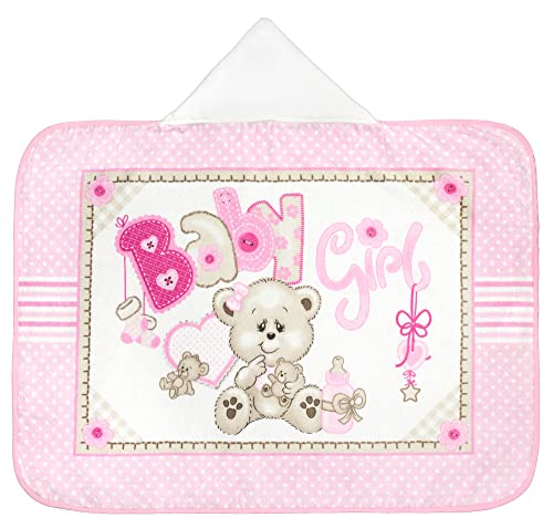 Image of Softerry Baby and Toddler Hooded Towel 28in x 35in - 100% Soft Cotton - Ultra Absorbent Terry and Velour for Bath or Beach (Baby Girl Bear, One Towel)