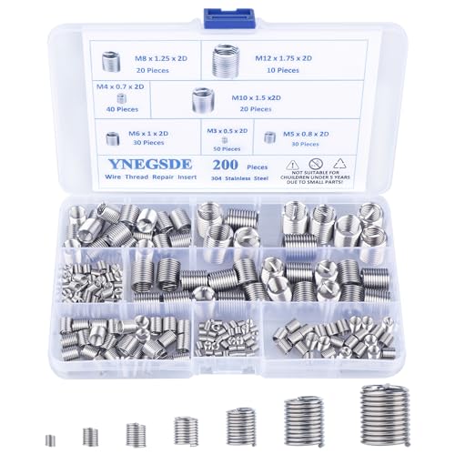 304 stainless steel helical coiled metric thread repair kit - 200pcs assortment kit - m3 m4 m5 m6 m8 m10 m12 wire screw sleeve inserts