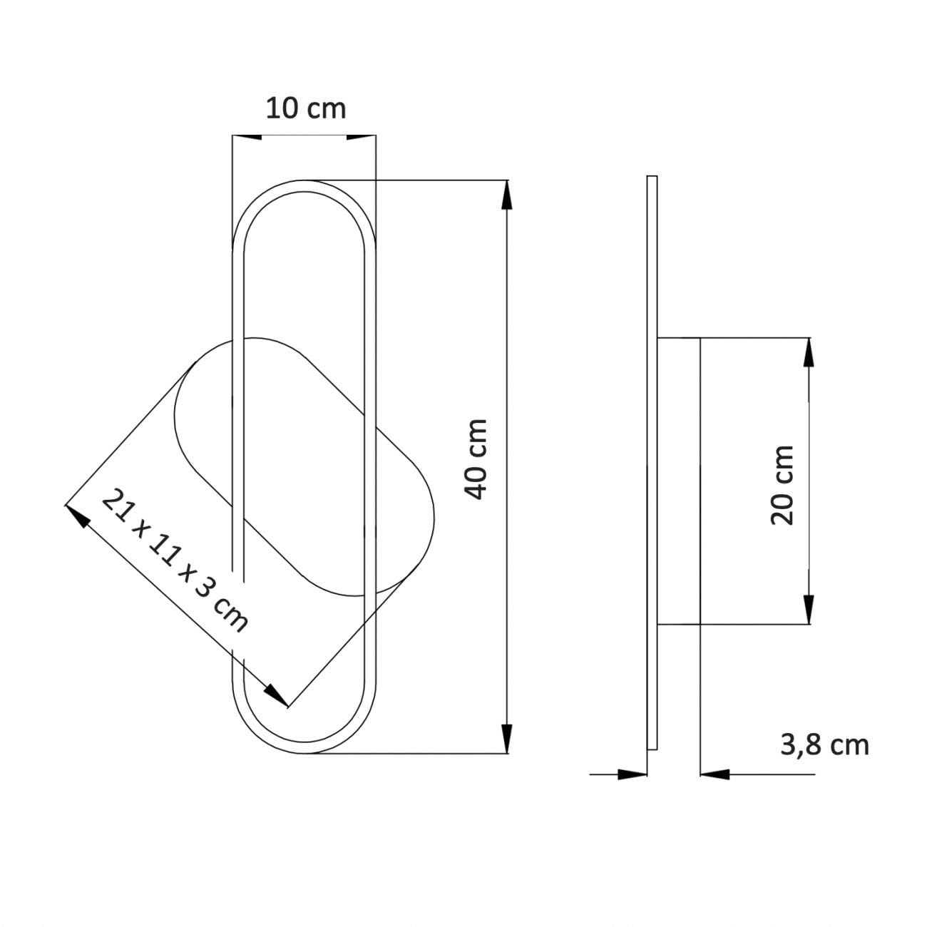 KOSILUM Evelia - Aplique de pared ovalado de diseño dorado (1361 lm, luz blanca cálida), diseño de salón, dormitorio, cocina, pasillo, 1361 lm, LED integrada, IP20 | Luz blanca cálida, 1361 lm, LED incorporado, IP20
