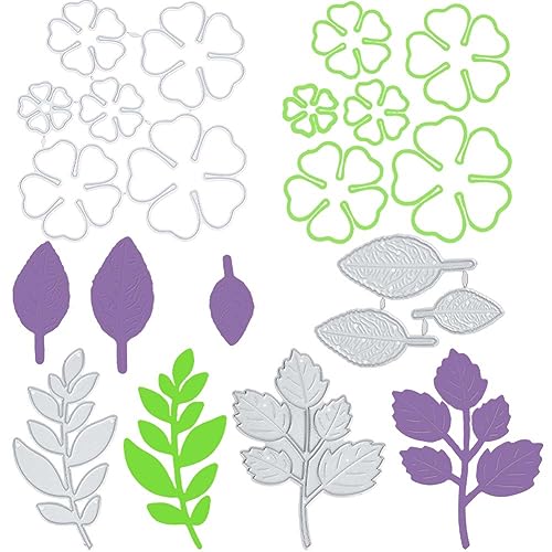 GORGECRAFT 4Pcs 4 Styles 3D Flower Cutting Dies Leaf Metal Die Cuts Embossing Template Stencil Carbon Steel Decorative Rose Leave Cut for DIY Scrapbooking Album Wedding Crafts Paper Card Making