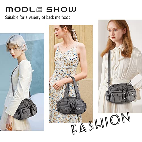 Image of Angel Kiss Hobo Crossbody Purses for Women Shoulder Bag Multipocket Soft Hobo Purses Removable Strap Leather Handbags