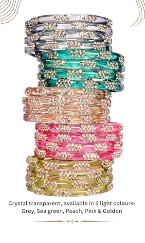 Image of Swara Creations Crystal Bangles for Women /Raindrop Kada Set /Multicolor glossy finished bangles Kadas with Silver stonework bangles for women & girls(8Pcs)(SKU265)