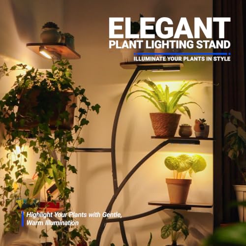 Image of Barrina LS13 Corner Plant Stand with Grow Lights, 9-Tier, Full Spectrum | 63.8 inch Tall Plant Shelf, Warm T5 Grow Light, Timer, Tree-Shape Corner Flower Holder for Living Room, Home Decor, Gardening