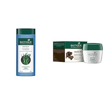 Biotique Bio Kelp Protein Shampoo for Falling Hair Intensive Hair Regrowth Treatment, 180ml & Biotique Bio Musk Root Fresh Growth Nourishing Treatment, 230g