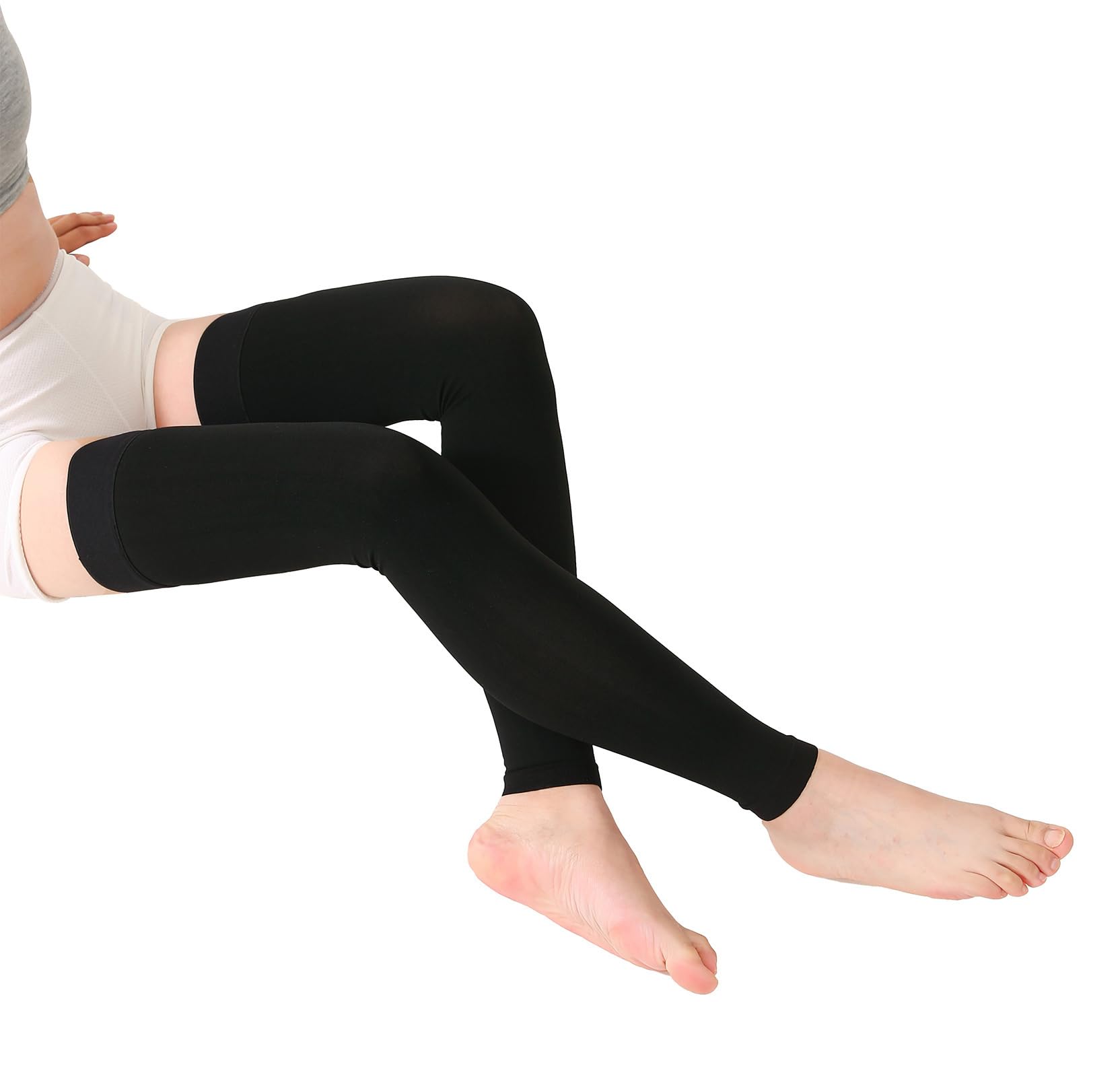 TOFLY Calze a Compressione Autoreggenti, Opache, Maniche a Compressione Senza Piede, Classe II da 15-20 mmHg Compressione Graduato con Banda in Silicone, Calzini per Compressione, Black XXL