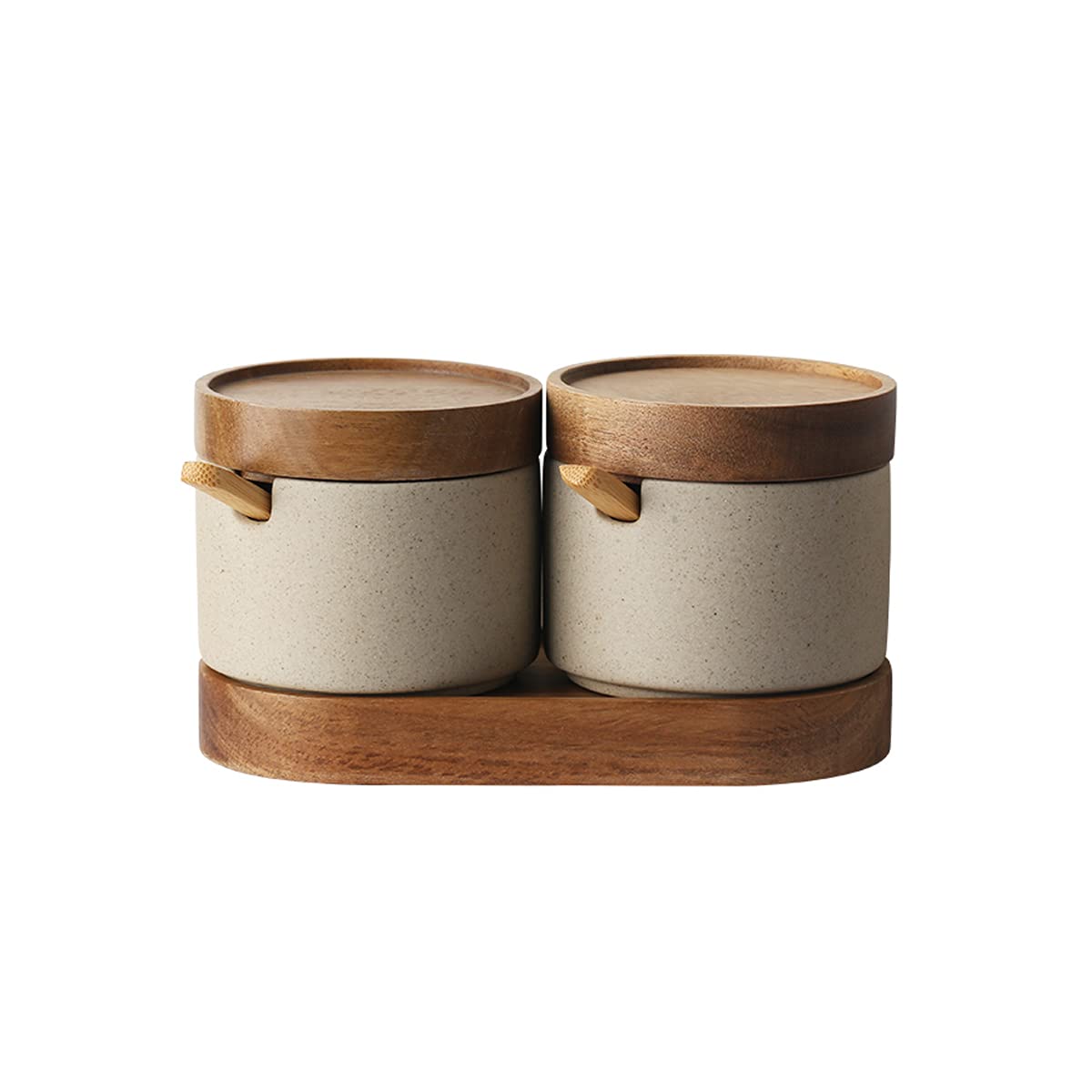 Tarros de almacenamiento de especias, tarros de especias, recipientes for condimentos, juego de condimentos, ollas de cerámica con cucharas, bandeja for servir y tapas de bambú, ideal for té suelto, e