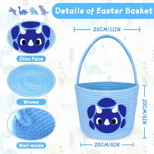 Image of Easter Baskets for Boys,Baskets for Gifts Empty with Handle,Easter Gifts for Kids,Dinosaur Woven Rope Egg Bucket,Toy Storage Container Organization Bucket for Egg Hunts