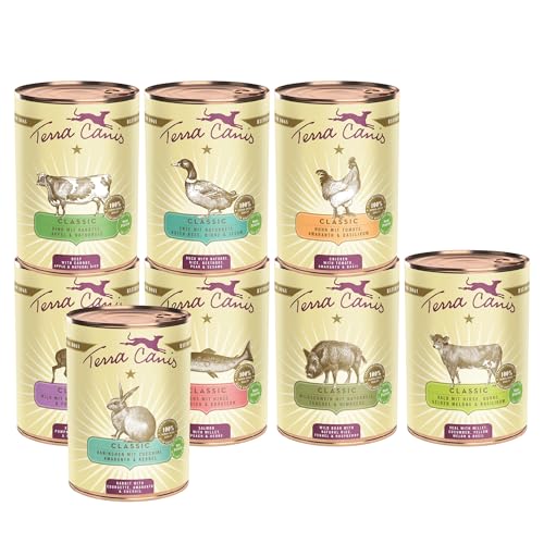 Terra Canis Kennenlernpaket L, Classic Hundefutter nass 8 x 400 g – Premium-Nassfutter für ausgewachsene Hunde Aller Rassen, mit Rohstoffen 100% Lebensmittelqualität