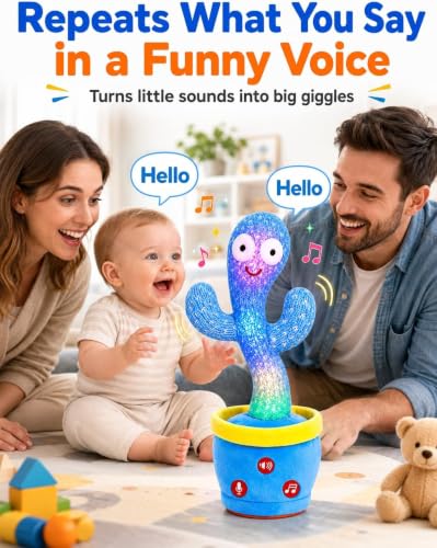 Image of Rechargeable Baby Toys Dancing Talking Cactus Toy, Volume Adjustable, Singing Mimicking Repeating Interactive Toys for Baby Toddler, Baby Infant Toys Gifts for Girls Boys (Blue)