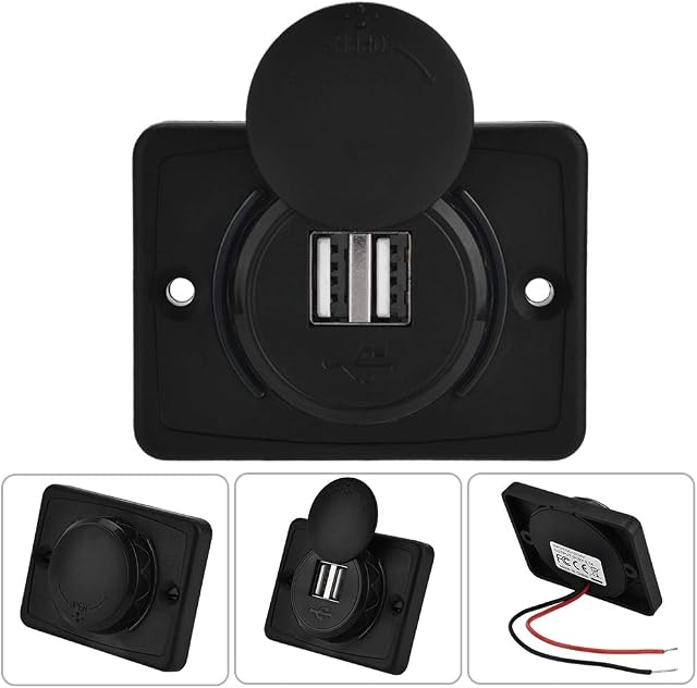 Car USB Charger 3.1A Car USB Port Charger Socket Outlet 12V LED Waterproof Black ABS