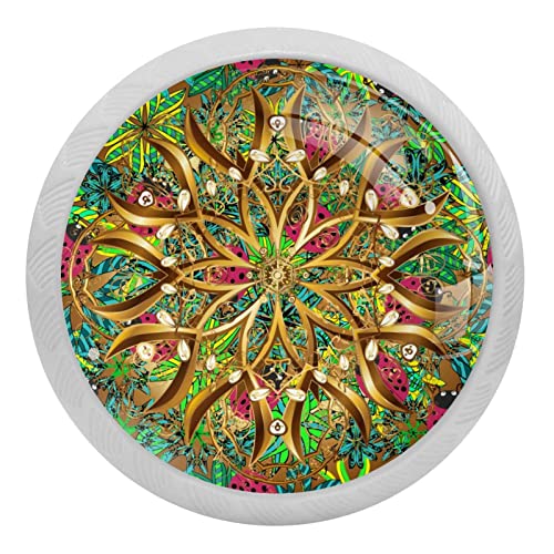 Tirador ergonómico de cristal para cajón, 30 mm que brilla en la oscuridad, 4 unidades, mariquitas y mandalas, para cocina, aparador, armario, armario