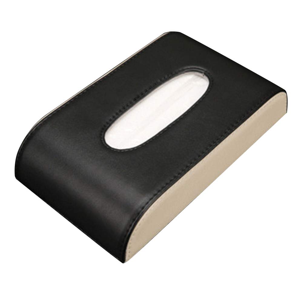 idain Car PU Leather Paper Holder Tissue Box Holder Tissue Case Dispenser for Car Home and Office (Black+Beige)