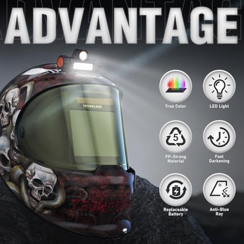 Image of YESWELDER Auto Darkening Welding Helmet with SIDE VIEW and LED, 180 Panoramic View, 1 /1 /1 /1 True Color Solar Powered Welder Hood, Wide Shade 3 /5-9 /9-13 Welder Mask for TIG MIG ARC CUT and GRIND