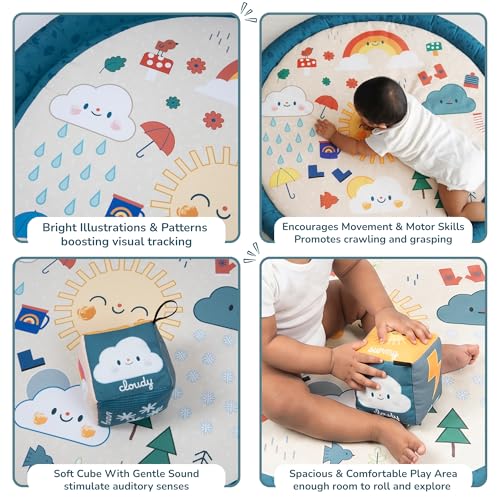 Image of Tidy Sleep Baby Play Mat | Activity Play Mat with 1 Dice Cube Toys, | Foldable & Travel-Friendly (Weather Today)