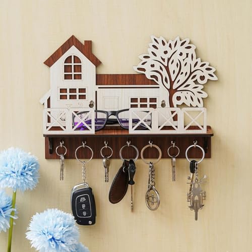 Porte-clés de maison en bois noble avec support de télécommande intégré