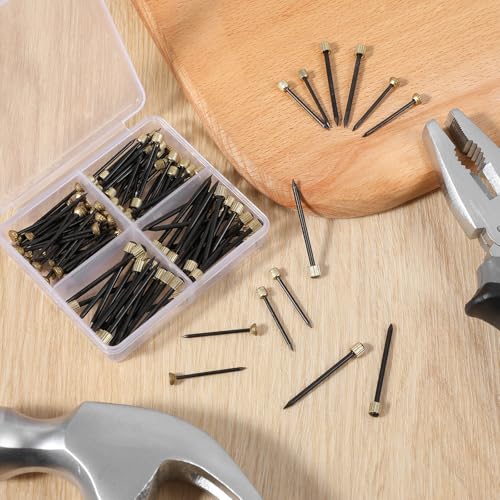 Image of 120 Pcs Picture Hanging Nails, 3 Sizes Decorative Nails for Hanging Pictures, Steel Nail Brass Head Wall Pictures Frame Hooks Nail Hardware for Picture Hanger, Wall Decor (Black, 1.3 /1.4 /1.8 mm)