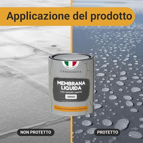 Membrana Liquida Impermeabilizzante Grigia Proxinova 1KG - Impermeabilizzante Terrazzi, Tetti E Camini, Guaina Liquida Calpestabile Per Esterni, Ideale Per Riparare Grondaie E Piatti Doccia - 6