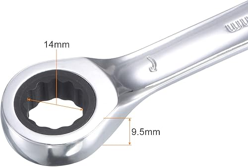 Miniatura 3 de uxcell Llave combinada de trinquete rechoncha de 0.551 in métrica 72 dientes 12 puntos herramientas terminadas en caja, CR-V 2 piezas