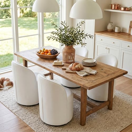 Image of HNY Upholstered Swivel Dining Chairs Set of 4, Mid Century Modern Kitchen Round Velvet Dining Room Chairs, Barrel Comfy Armless Accent Makeup Vanity Side Chairs for Living Room, White
