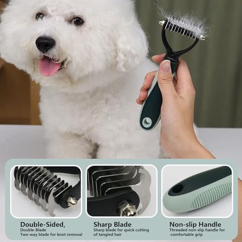 Image of Grooming Brush Kit - 8 Pcs for Shedding & Matted Fur, Self-Cleaning with Flea Comb, Includes Indoor Microbrush, Cat Toothbrush Collapsible Dog Bowls for Travel