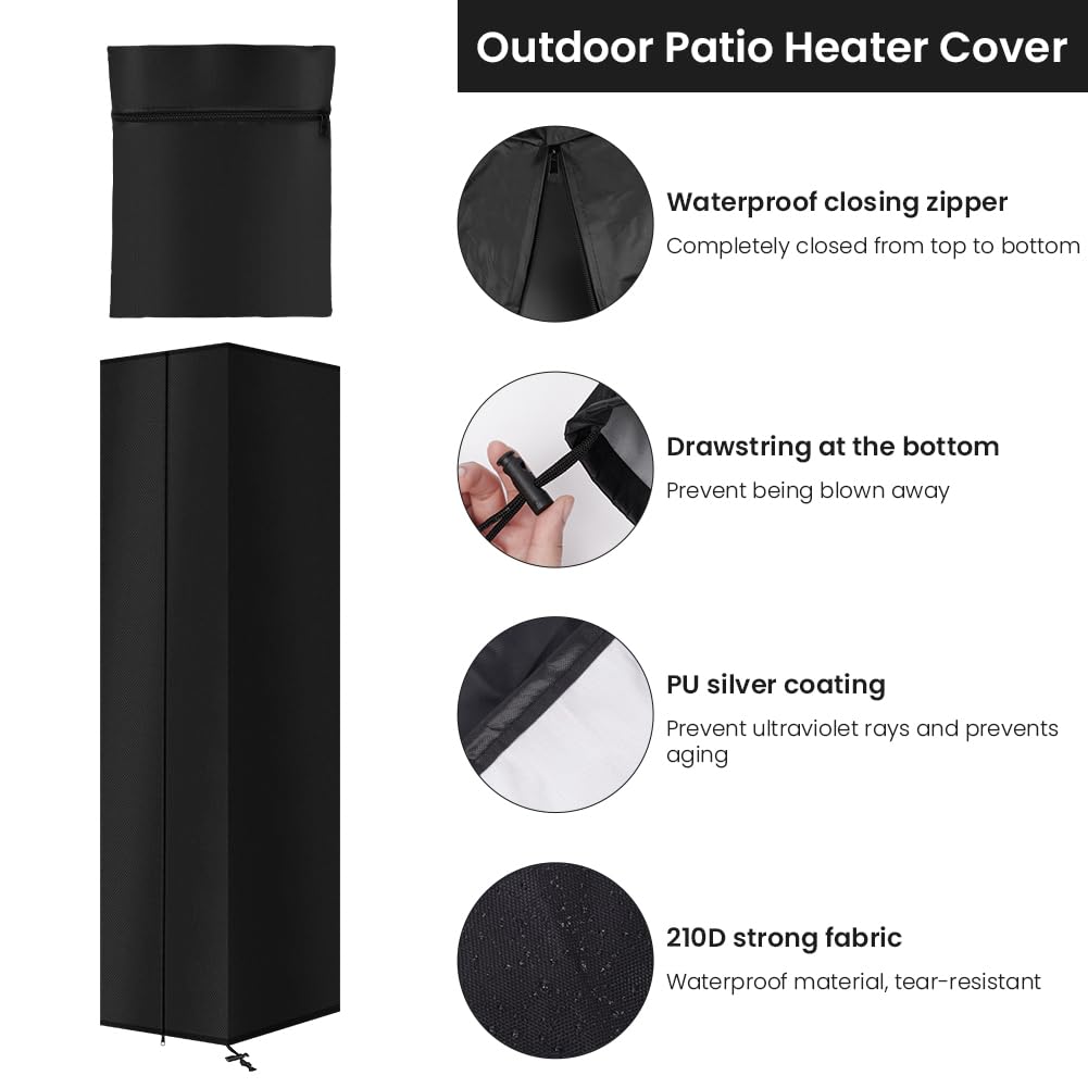 AOOWU Funda Protectora para Calentador de Terraza, 210D Cubierta del Calentador Oxford con Cordn y Cremallera Larga, Impermeable Cubierta Protectora para Estufas de Terraza Piramidales(221X61X53CM)