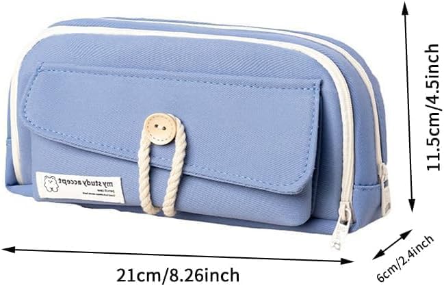 Image of Kawaii Cute Aesthetic Pencil Case for Girls & Boys | 3 Layer 6 Compartment Large Capacity Pencil Pouch with Zipper | Cartoon Stationery Organizer Bag for Students & Kids (Blue)