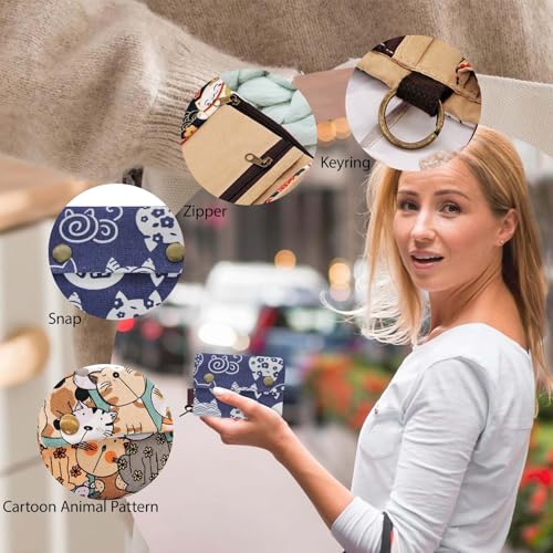 Canvas Wallet Women Trifold Small Purses for Women with 16 Card Sleeves, Womens Wallet Cute Creativity Womens Purses with 2 Zippered Pockets and Keyring (Solid, Black)4