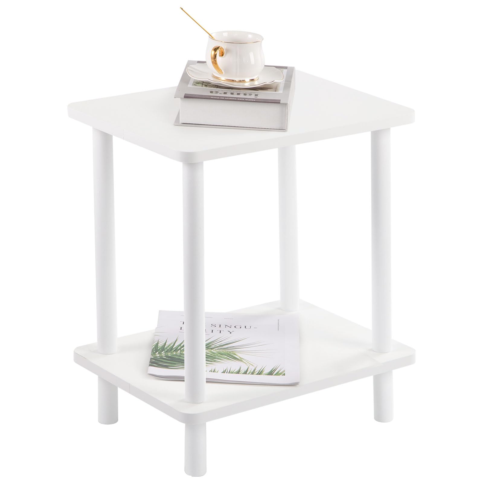 Tavolino da Salotto a 2 Livelli in legno, Bianco, 40x30x47.5cm | Comodino Camera da Letto,Tavolo con Ripiani Portaoggetti,Mobiletto Cucina Salvaspazio,per Corridoio,Divano, Soggiorno