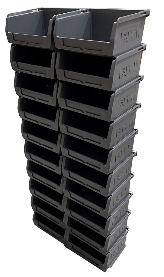 20 x XL1 Size 1 Small Parts Plastic Open Fronted Storage Stackable Bins 0.46 Litres Linbin Order Picking Stacking Boxes (Pack of 20) (Grey)