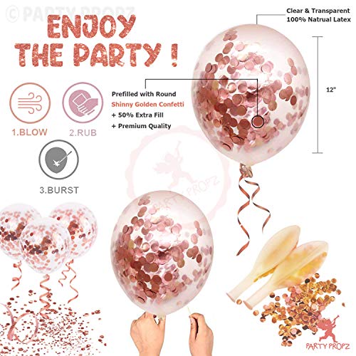 Image of Party Propz Rubber Rose Gold Confetti Balloons - Large Pack Of 50Pcs|Birthday Balloons For Decoration|Rose Gold Balloons For Birthday Decoration|Confetti Balloon|Anniversary Decoration Items