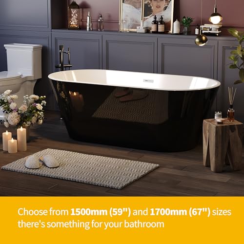 Image of 67 Inch Freestanding Bathtub, Acrylic Deep Soaking Tub, Chrome Overflow and Drain, Non-Slip Standalone Bath Tub for Bathroom, cUPC Certified, Ergonomic Modern Bath for Bathrooms