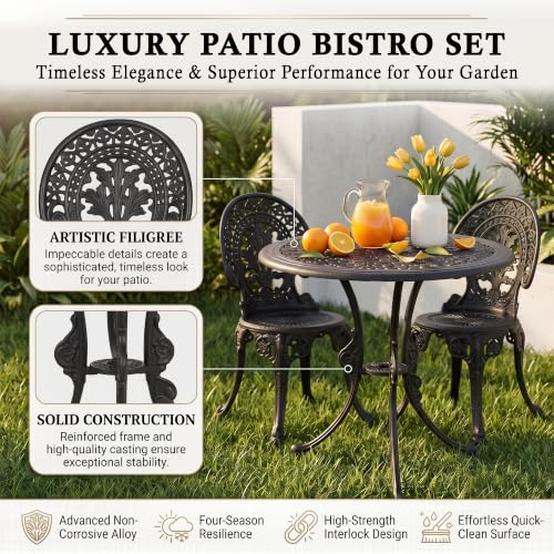 Image of BRISHI Cast Aluminium Garden Patio Seating Chair and Table Set for Balcony Outdoor Furniture with 1 Table and 4 Chair Set (Black)