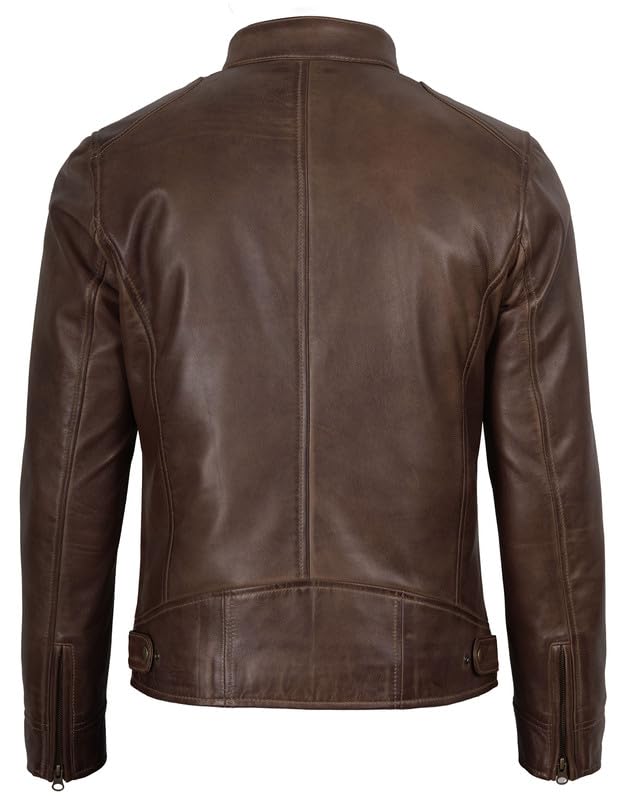 Image of Decrum Mens Leather Jacket - Cafe Racer Style Real Lambskin Leather Jacket Men