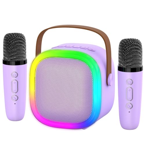 Karaoke Machine for Kids Adults, Portable Bluetooth Speaker with 2 Wireless Microphones and LED Lights, Kids Toys Birthday Gifts for Girls and Boys Ages 4, 5, 6, 7, 8,9,10,11,12+ Years, Home Party