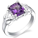 PEORA Amethyst Ring for Women 925 Sterling Silver, Designer Criss-Cross Solitaire, Natural Gemstone, 2 Carats Radiant Cut 9x7mm, Comfort Fit, Size 9, Engagement, Promise, Statement Ring,