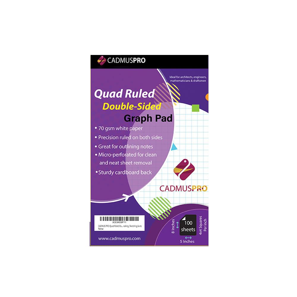 CADMUSPRO Junior Legal Size (5”x8”) Small Graph Paper Pad, ¼" 4x4 Grid, 100 perforated sheets per pad, Tape Binding. Great for both Students and Professionals