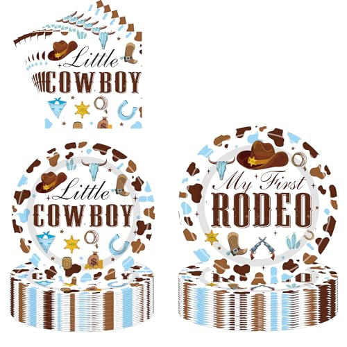 Western Cowboy Birthday Party Decorations - 96 Pcs My First Rodeo Party Decoration Including Pink Plates Cowboy Rodeo Disposable Tableware Set Serve 24 Guests