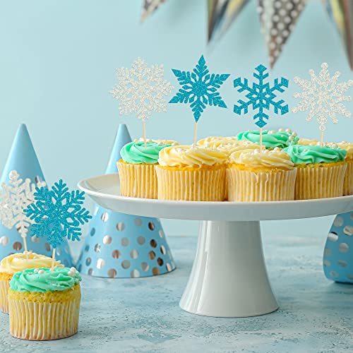 Gyufise 36 Pack Snowflake Cupcake Toppers Blue Silver Glitter Winter Frozen Theme Cupcake Picks Baby Shower Kids Birthday Party Christmas Cake Decorations Supplies #TOP5