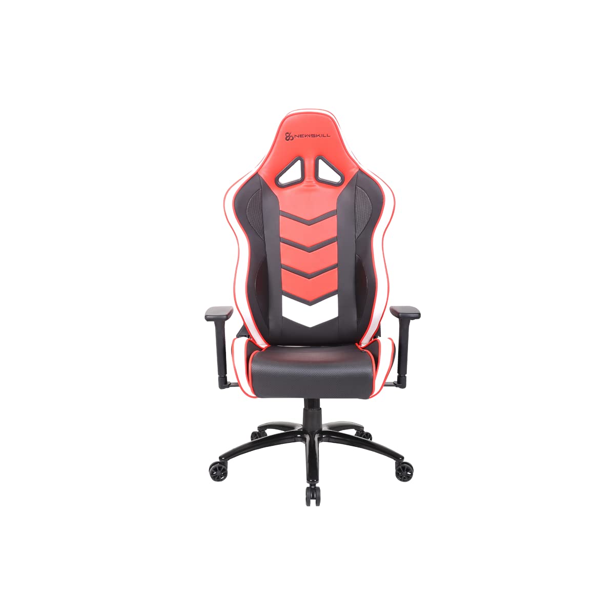 NEWSKILL - Silla Gamer Kaidan, Altura Ajustable, Respaldo Reclinable 180º, Reposabrazos 3D Regulable, PU Transpirable + Carbón, Pistón Gas Clase 4, hasta 150Kg, Cojín Lumbar y Cervical, Color Rojo