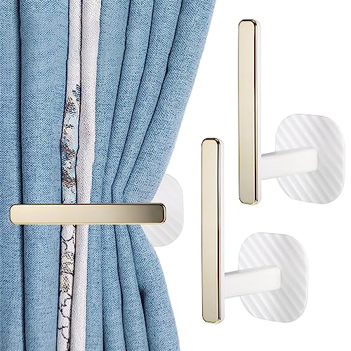 sdhiiolp 2 Pieces Curtain Holdbacks Holders Curtain Self Adhesive Drapery Tiebacks Curtain Decorative Tieback Hooks Modern Curtain Tie Backs for Home & Office Window Drapery, White