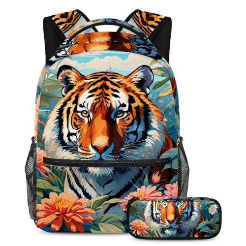 Sac à dos avec trousse à crayons à motif tigre pour ranger toutes ses affaires