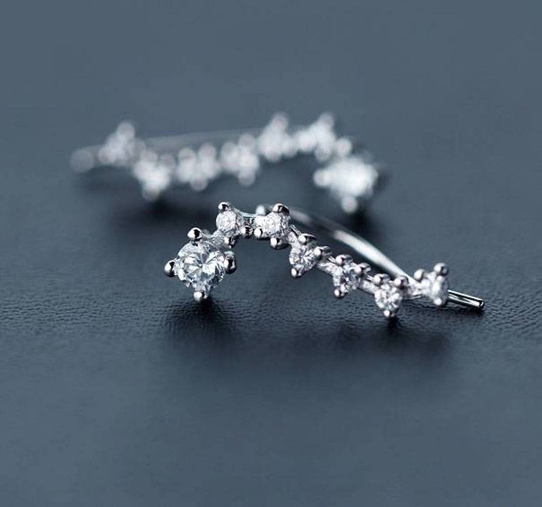 S925 Biała klamra z grzybem, rząd uszu Zaczep na ucho Big Dipper Diamentowe kolczyki sztyfty Kolczyki Biżuteria Damska para srebra S925 (nazwa koloru: para srebra S925) (para srebra S925)