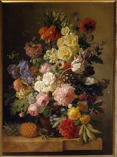 Peinture sur toile fleurs sur une console en marbre poster mural 60x90